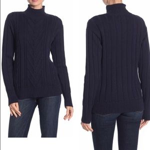 J. Crew Navy Mock Neck Cable Knit Sweater